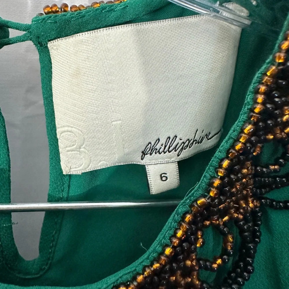 3.1 Phillip Lim Green Silk Chiffon Blouse Beaded Collar Size 6 - Picture 6 of 6